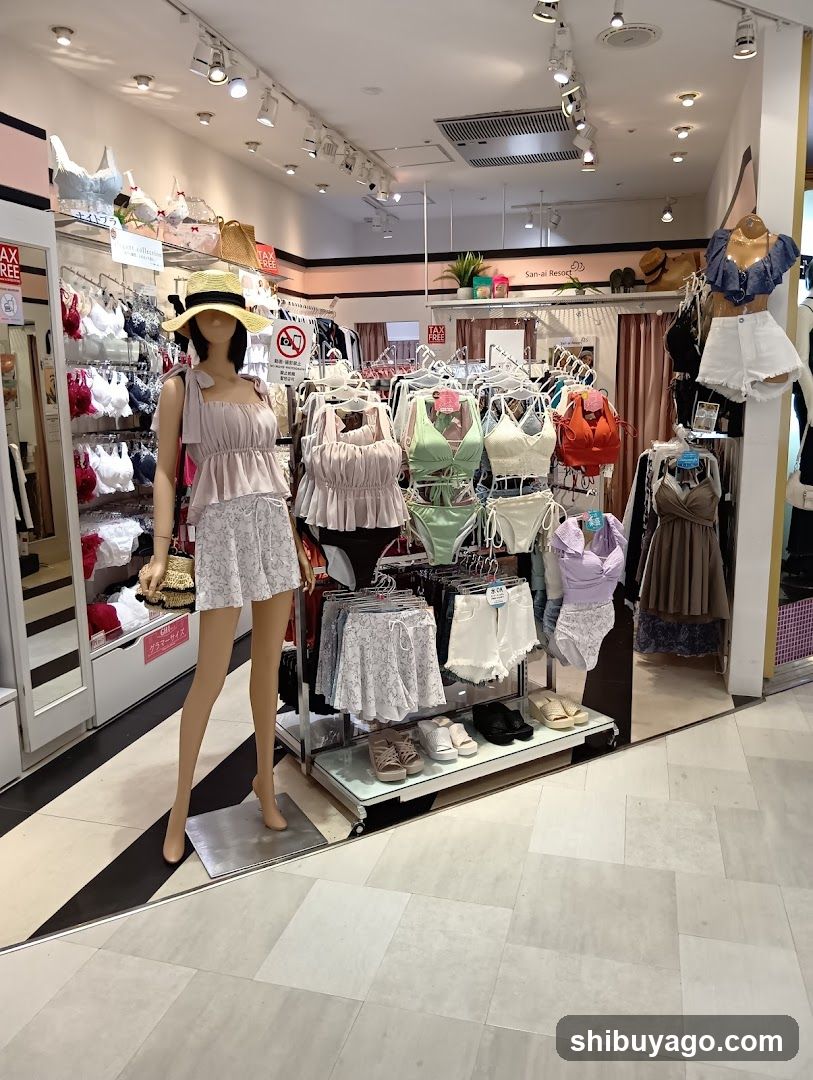 Bikini and lingerie display inside a store