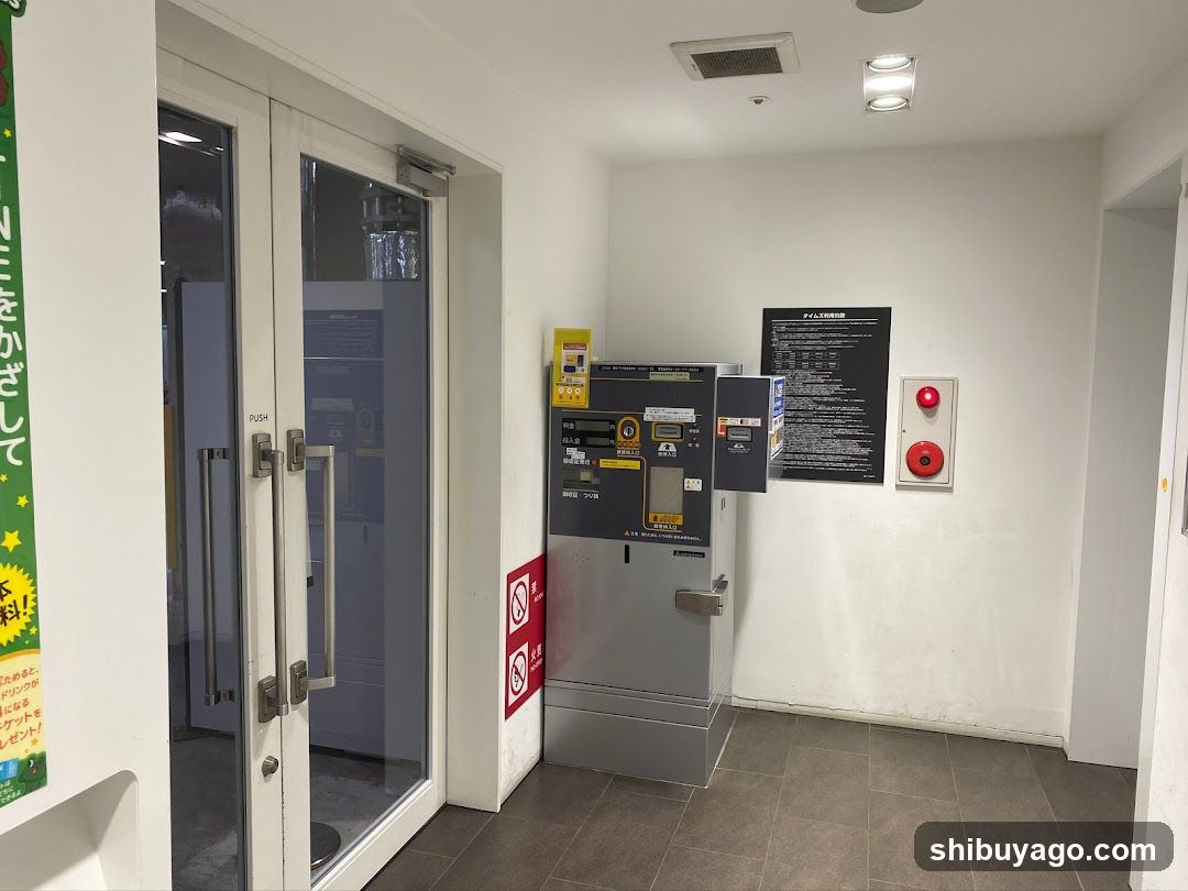 Interior hallway with vending machine and emergency equipment