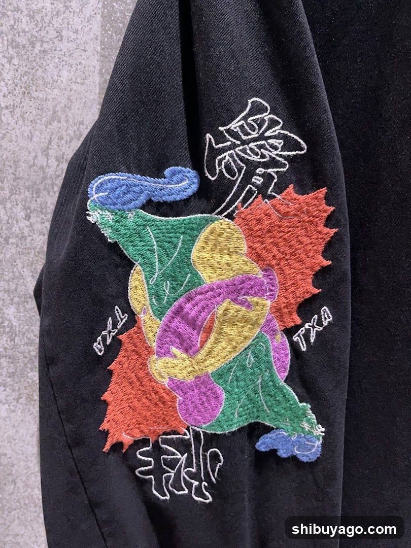 Embroidered Graphic on Black Fabric