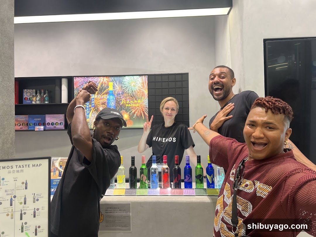 Group photo at a bar or tasting room