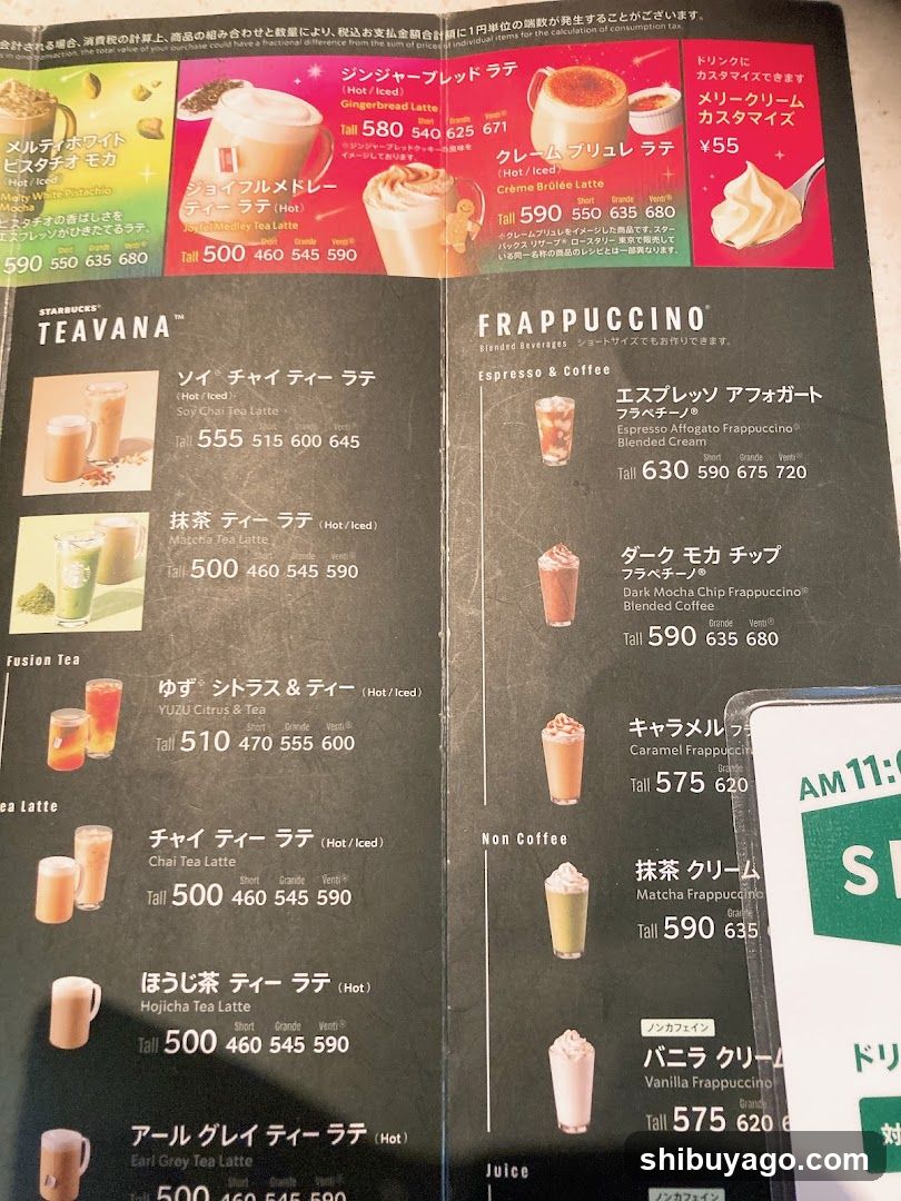 Starbucks Frappuccino Menu