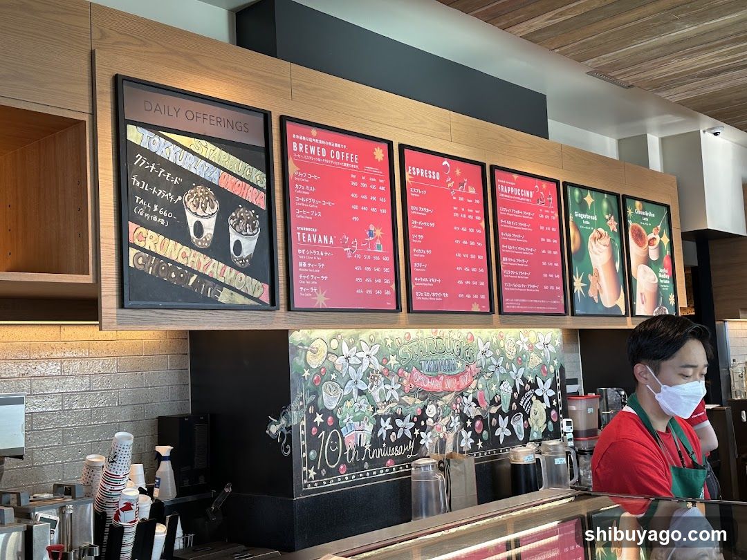 Coffee Shop Interior with Menu Board and Staff