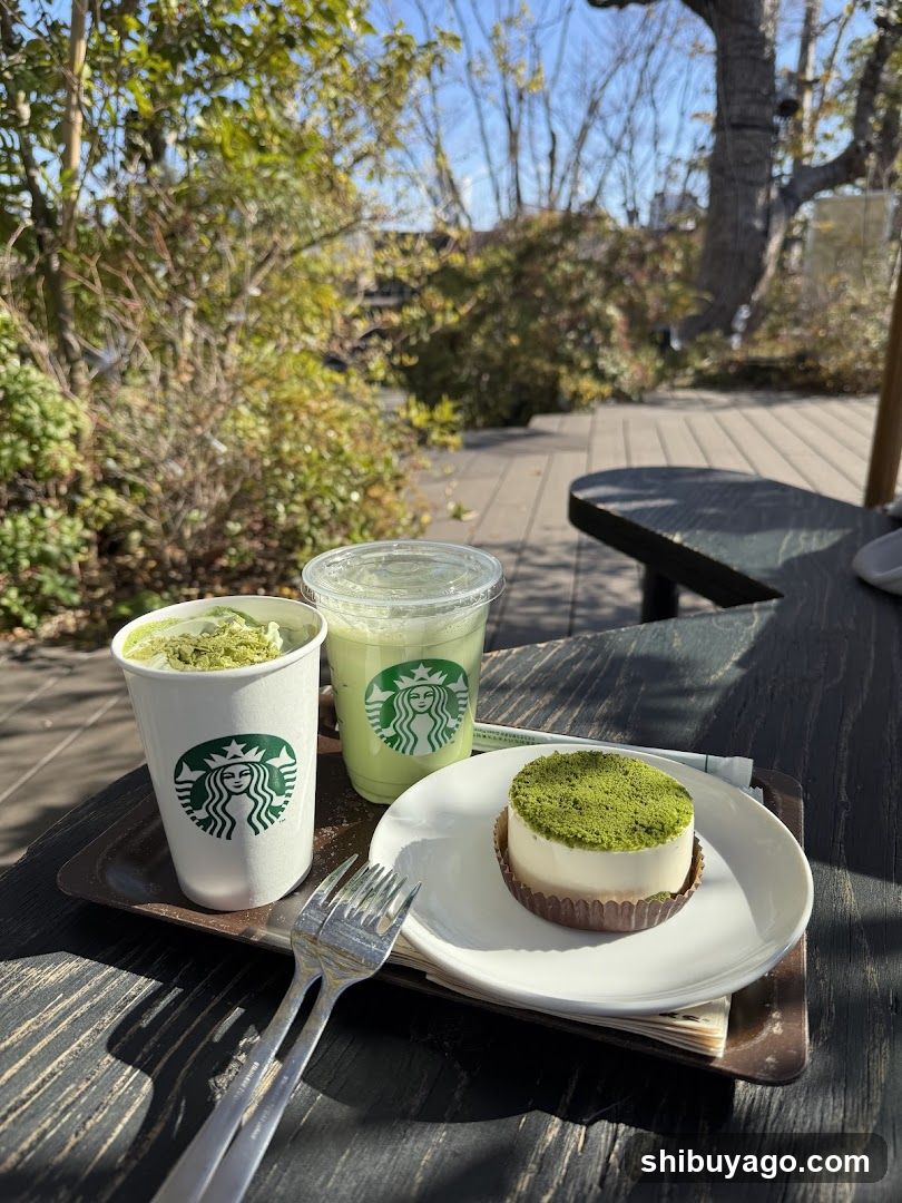 Matcha Dessert and Drinks at Starbucks Outdoor Seating