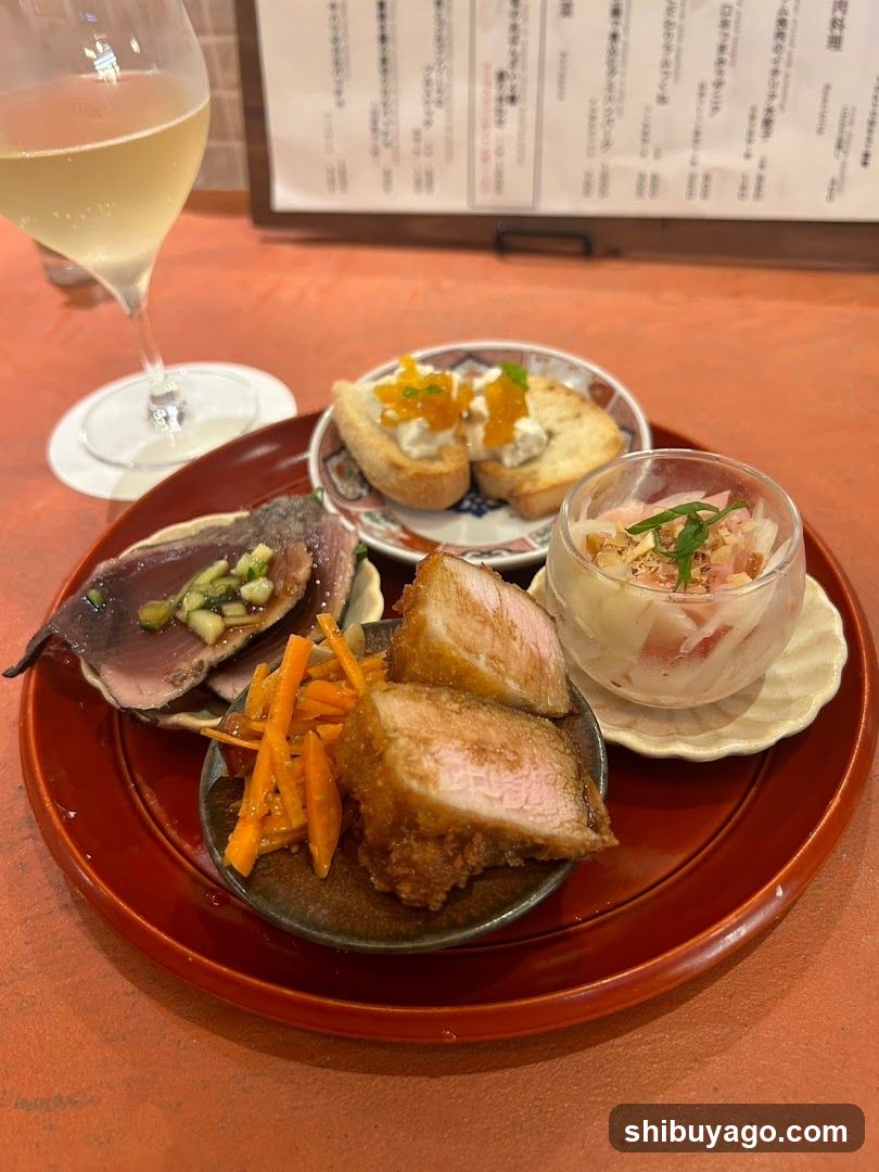 Japanese Appetizer Platter with Wine