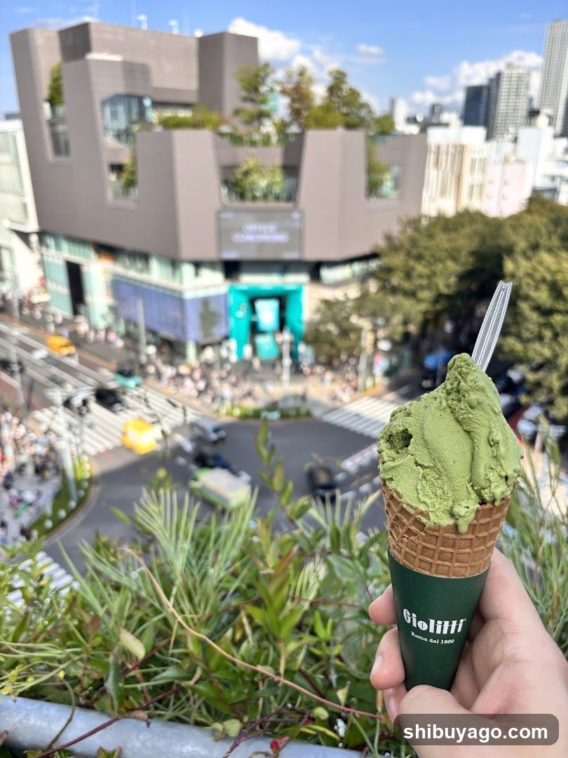 Matcha Ice Cream with City View