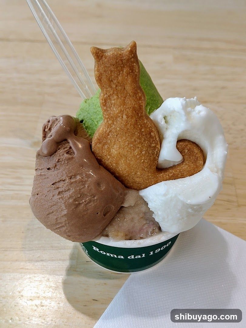 Cat-shaped ice cream dessert