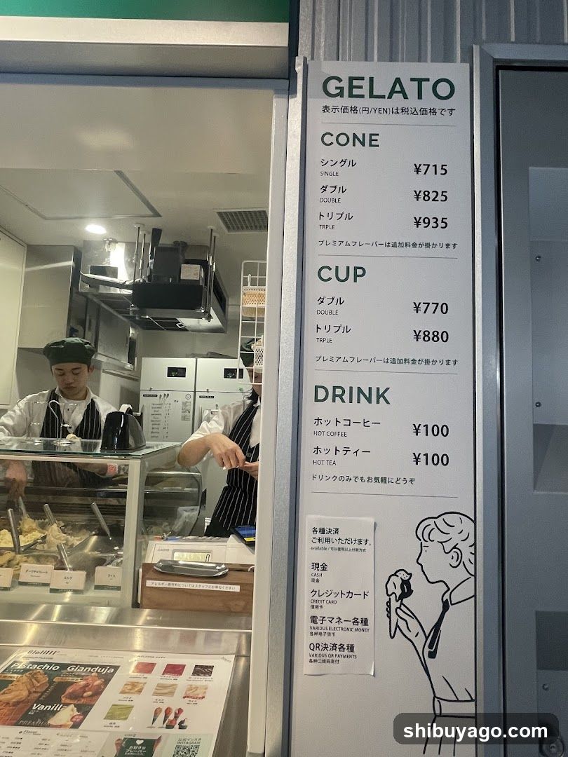 Gelato Shop Interior and Menu Board