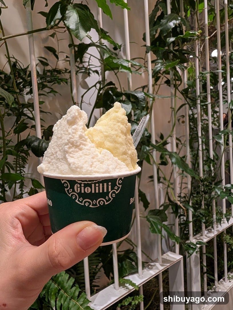 Gelato Cup with Greenery Background
