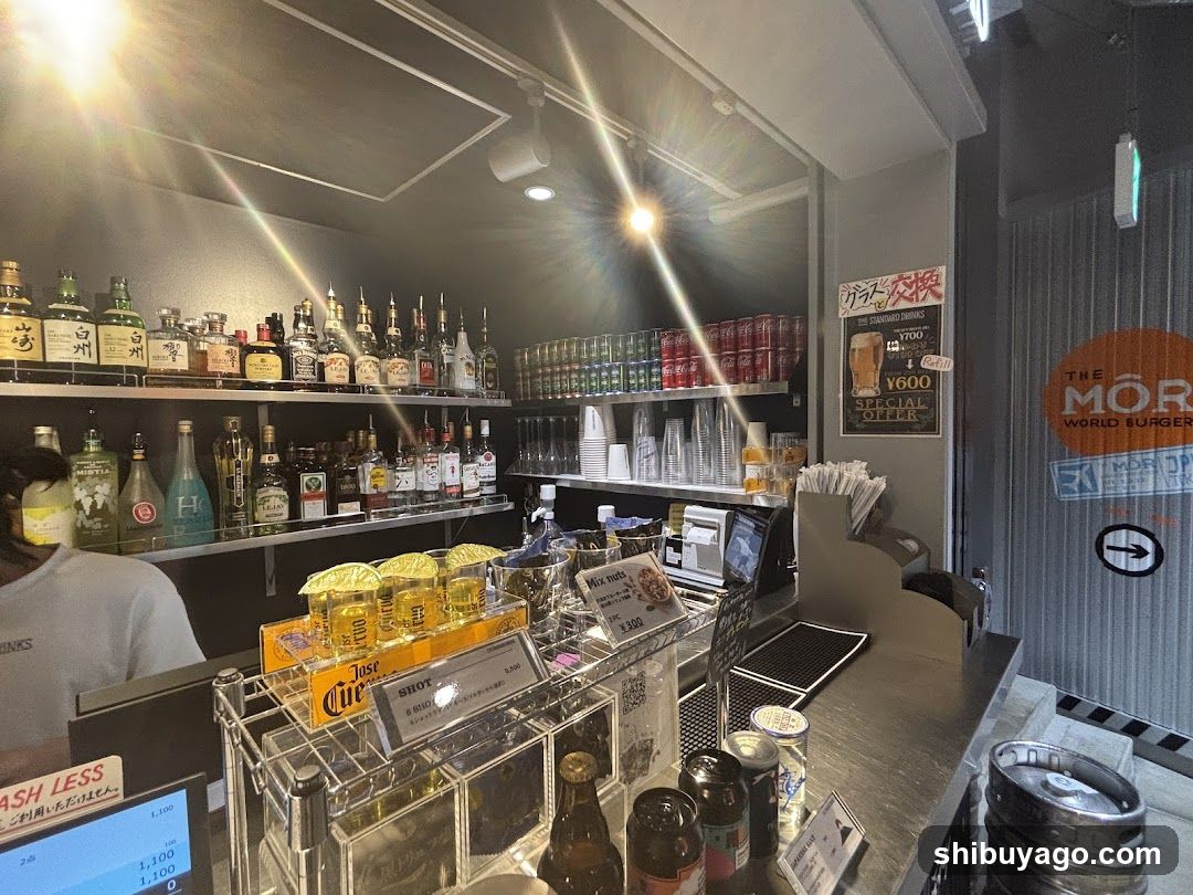 Bar Interior with Bottles and Menu Display