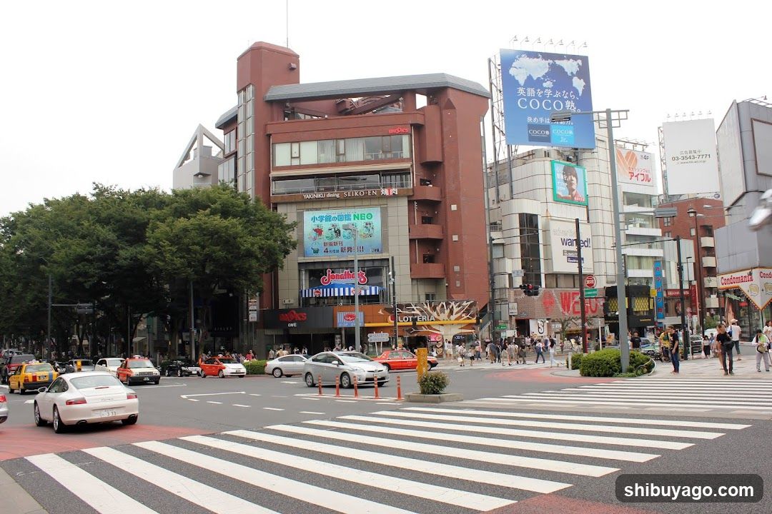 Urban Street Scene with Shops and Traffic