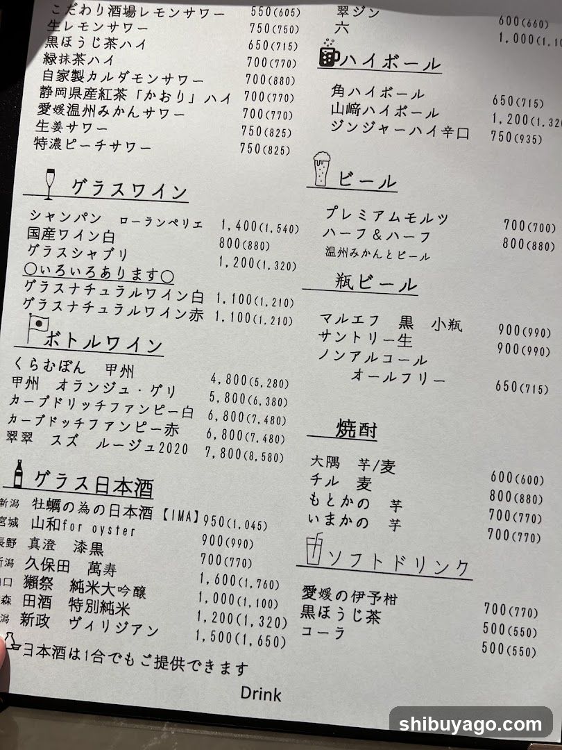 Japanese Drink Menu