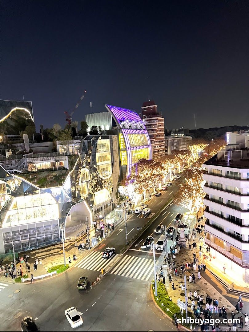 Night City Street View with Illuminated Buildings