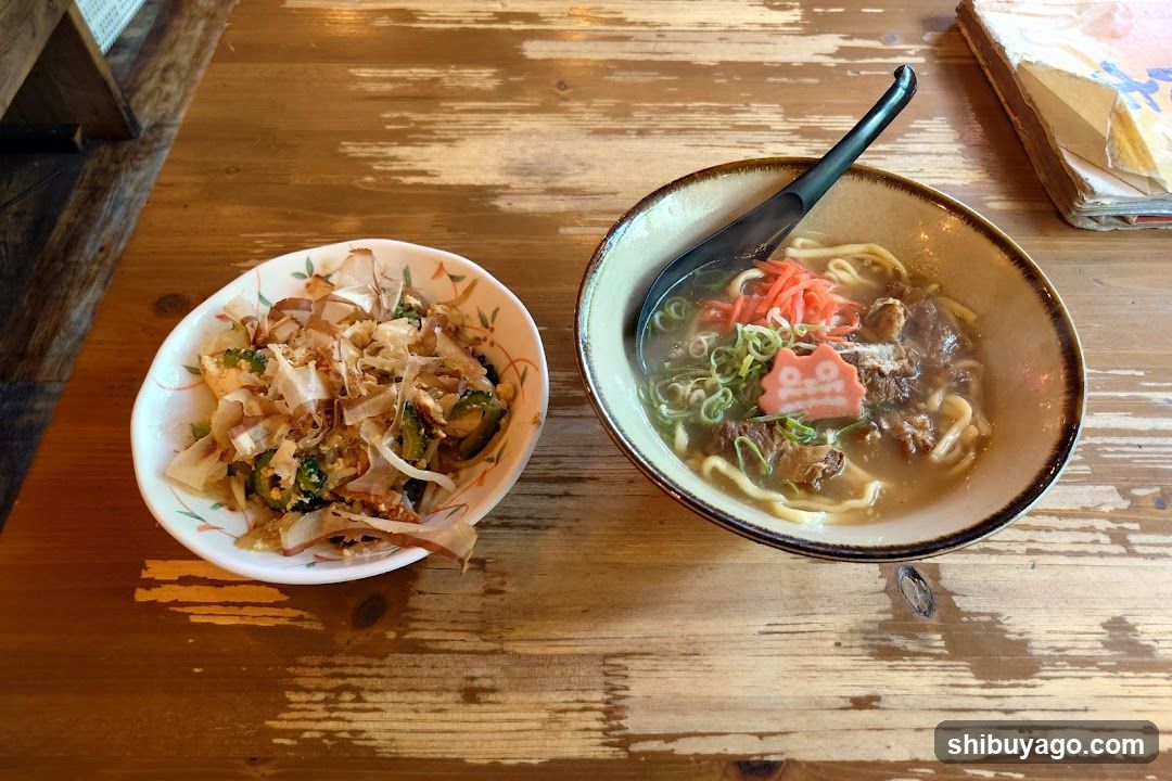 Ramen and Side Dish on Wooden Table