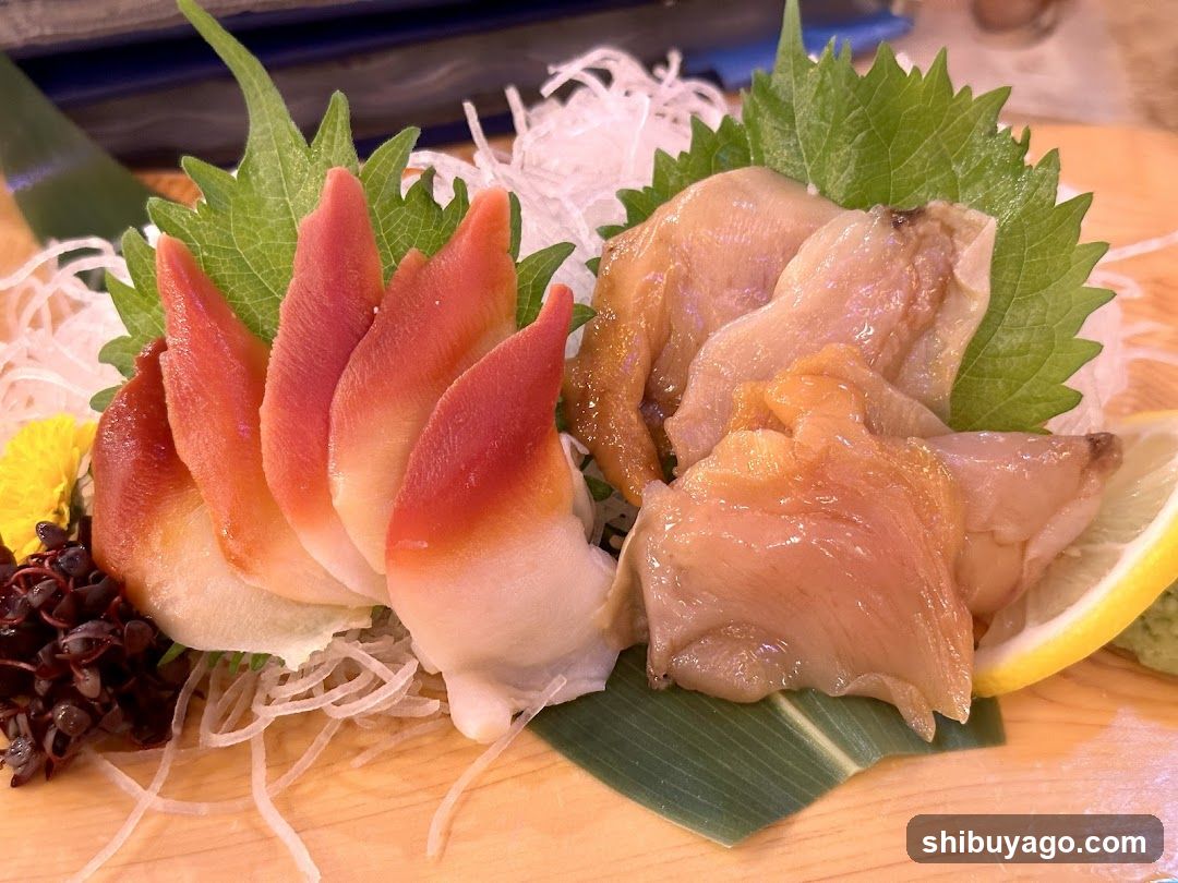 Sashimi Platter with Raw Fish Slices and Shrimp