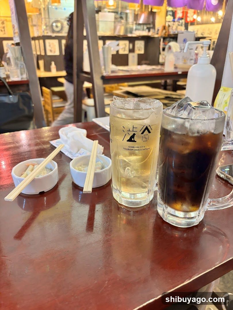 Drinks and condiments at a restaurant table
