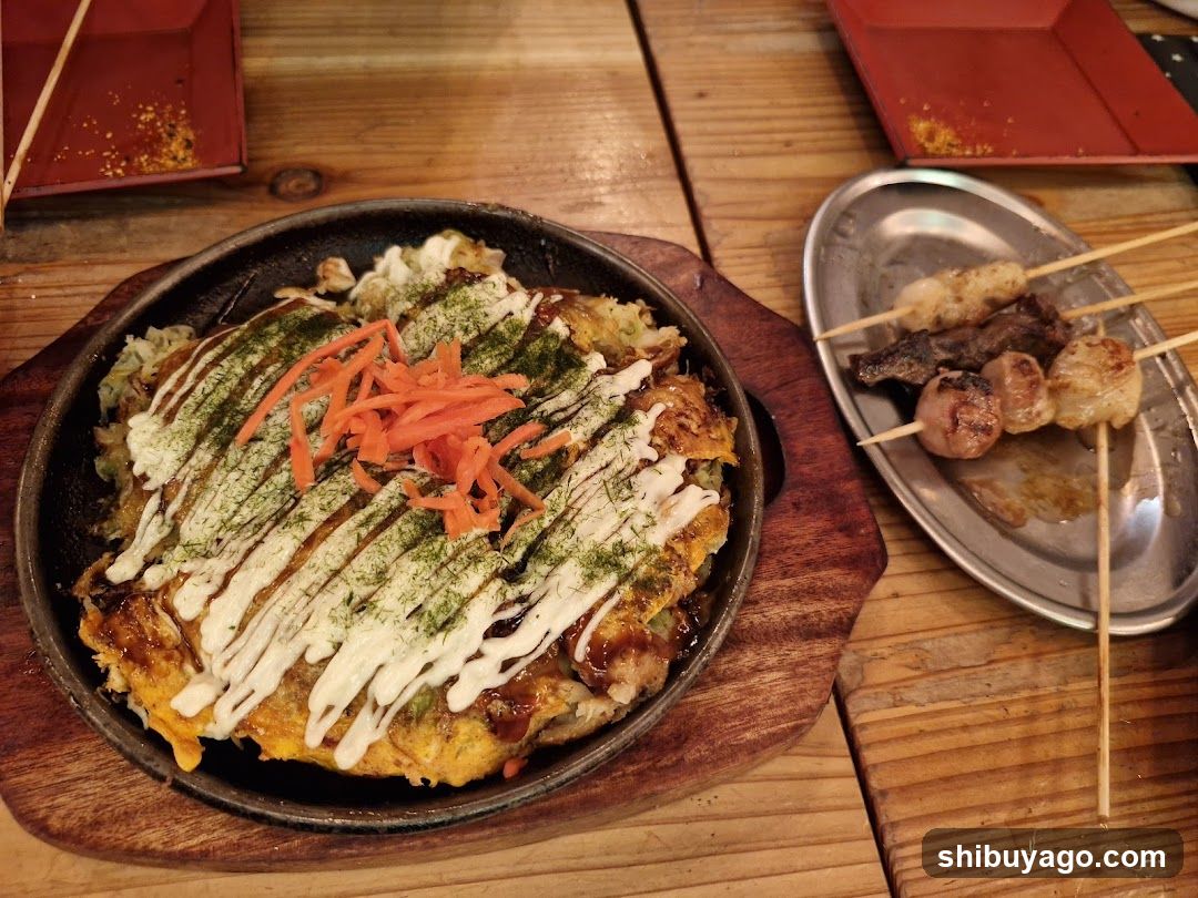 Okonomiyaki with skewers