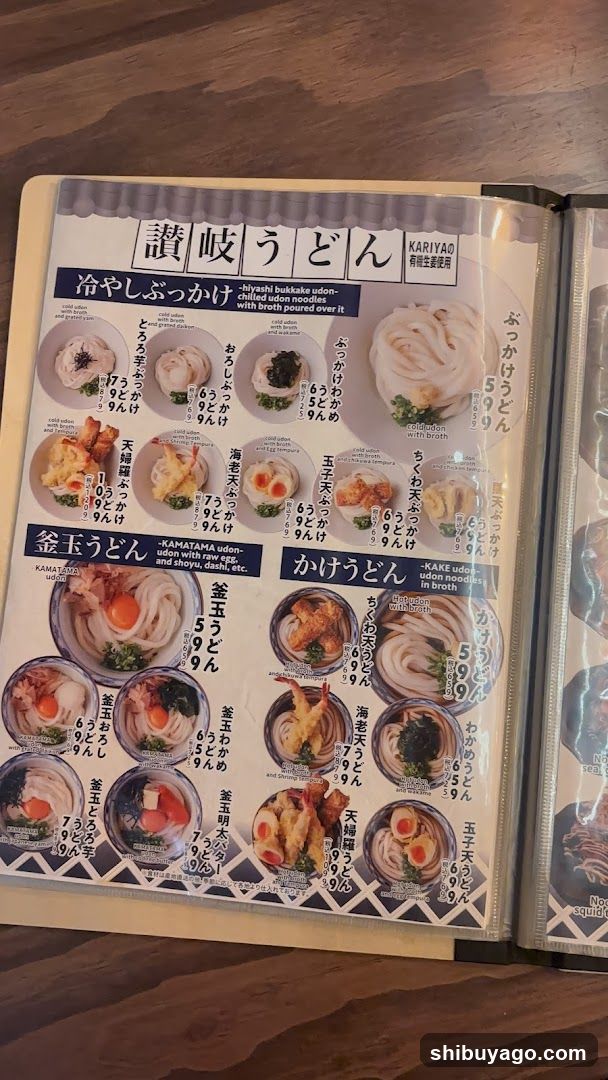 Kariyao Kamatama Udon Menu