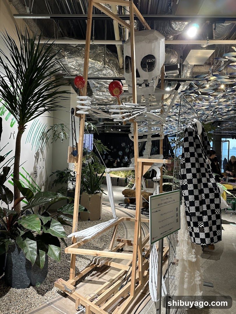 Art Installation with Skeleton and Plants