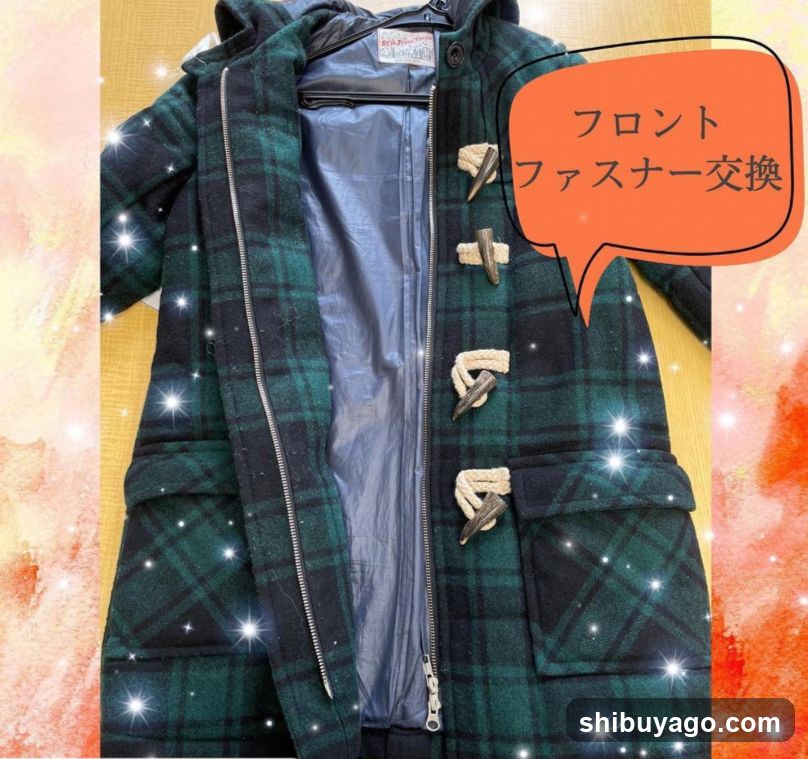 Plaid Duffle Coat with Button Replacement