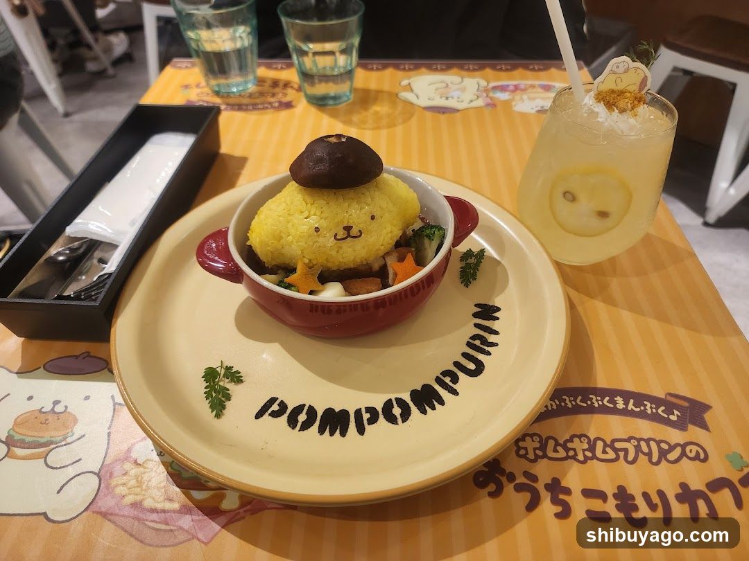 Pompompurin-themed meal at a cafe