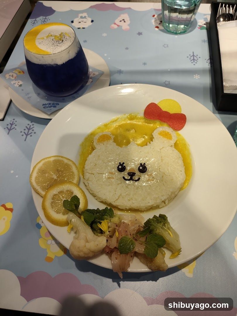 Cute Bear Rice Bowl with Blue Drink