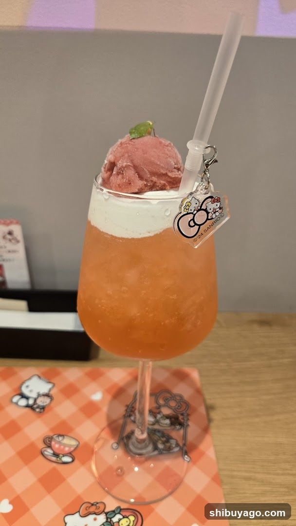 Hello Kitty themed drink with ice cream