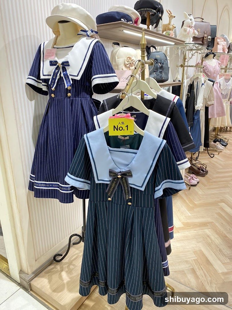Sailor-style dress display in boutique