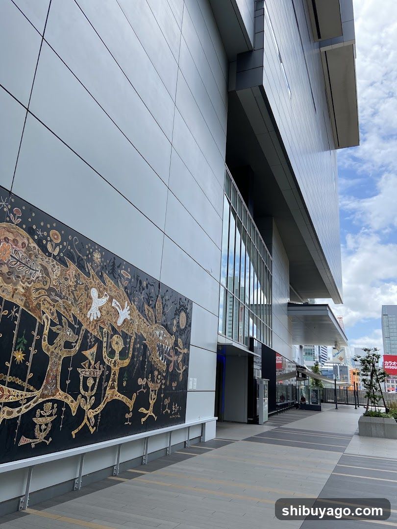 Modern Building Exterior with Artwork