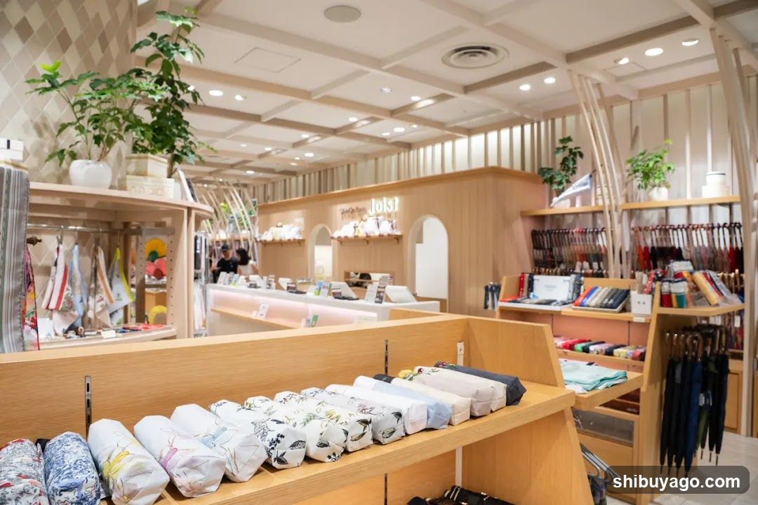 Interior of a retail store with wooden fixtures and merchandise display