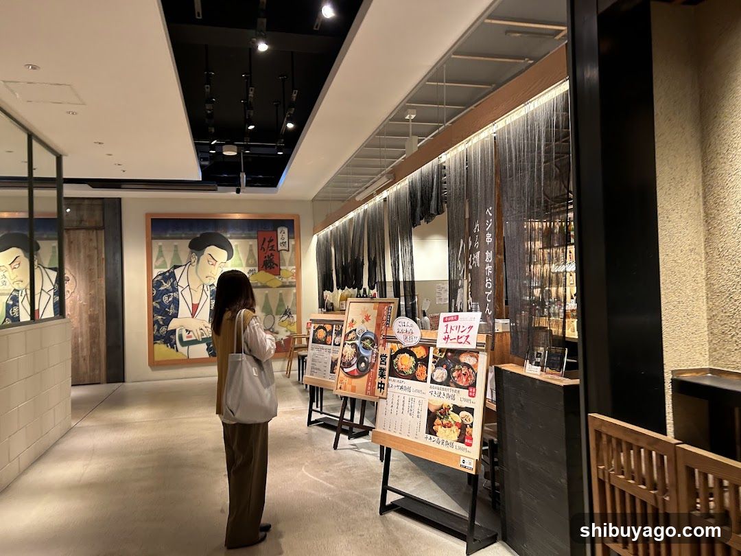 Interior of Japanese Restaurant with Artwork and Menu Boards