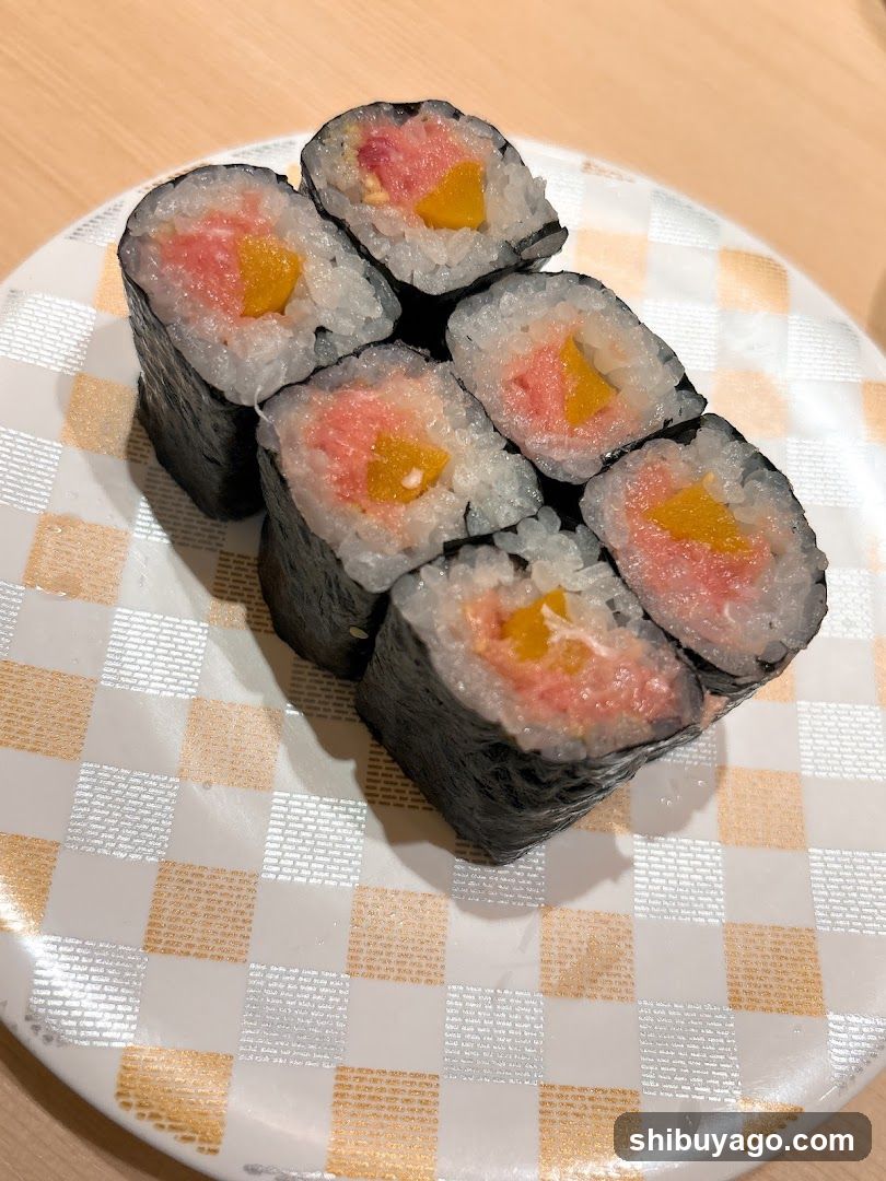 Sushi Roll on Checkered Plate