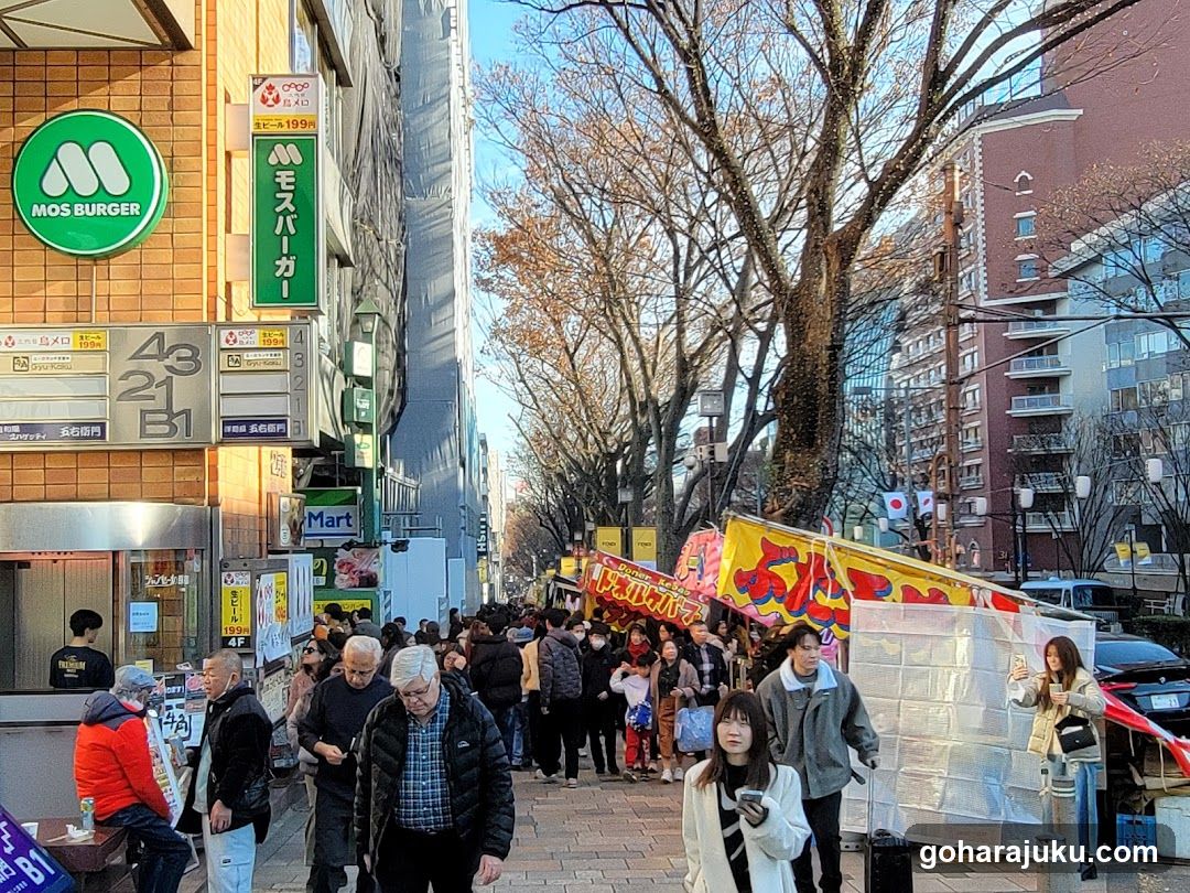 Crowded Street with Food Stalls and Shops