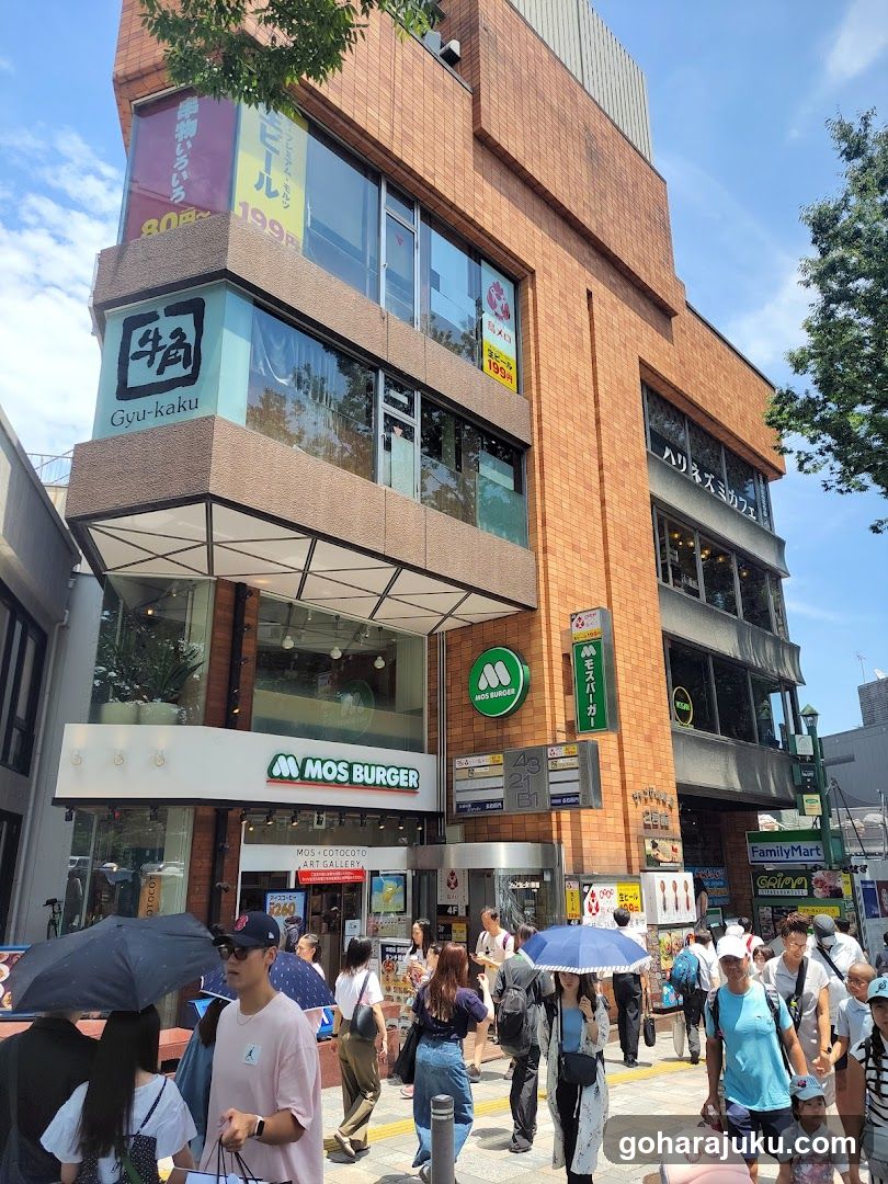 Busy street scene with shops and pedestrians