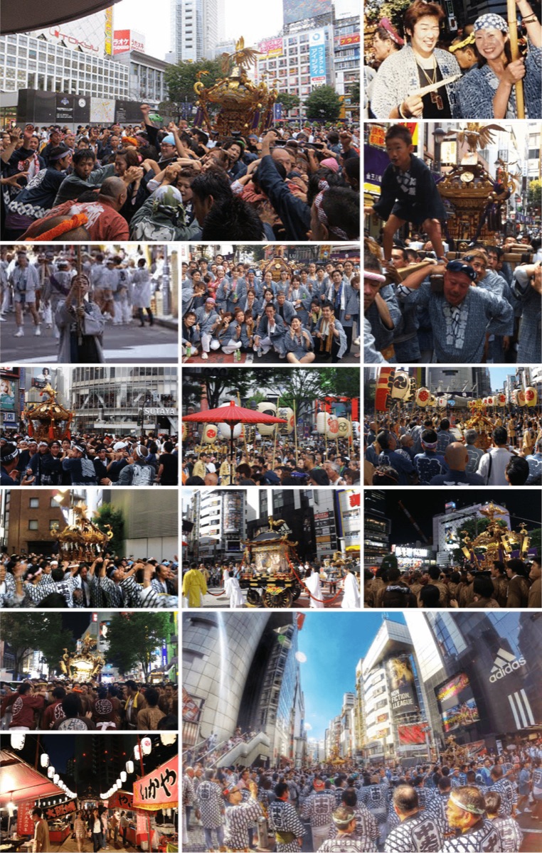 Mikoshi procession for Konno Hachimangu Reitaisai toward SHIBUYA109