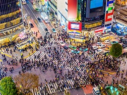 Shibuya shopping complex interior with retail tenants
