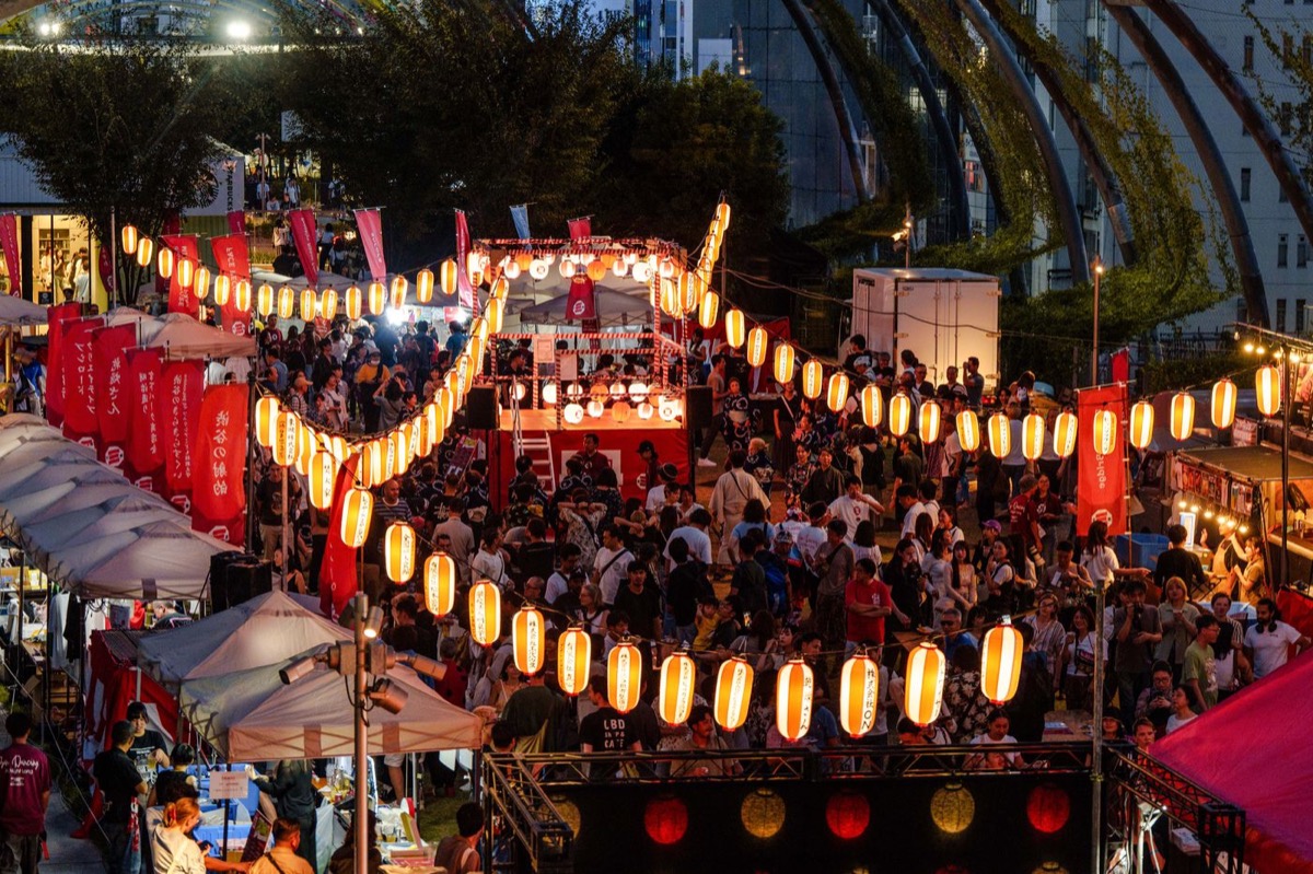 Lanterns over the Miyashita Park lawn at BON DANCE night