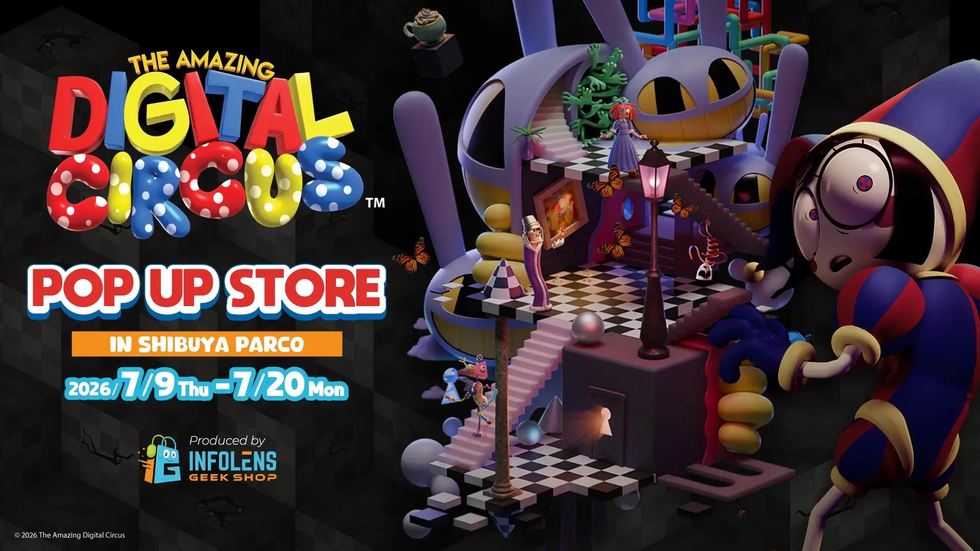 Main visual of The Amazing Digital Circus animation celebrated at the Shibuya PARCO pop-up