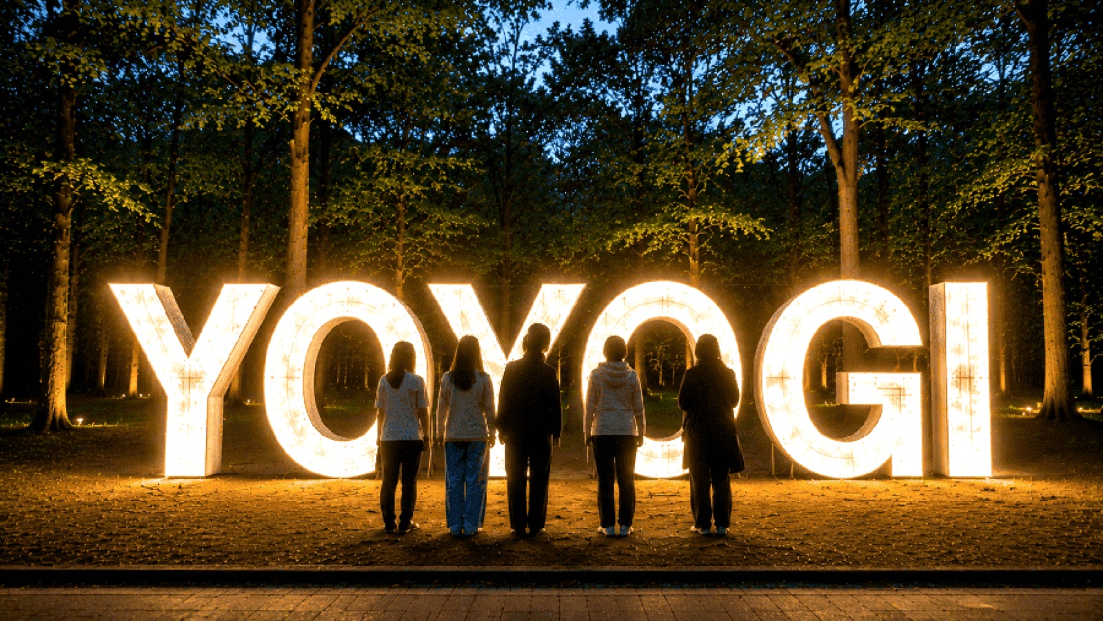 Illuminated trees on the Yoyogi Forest of Lights cycling course